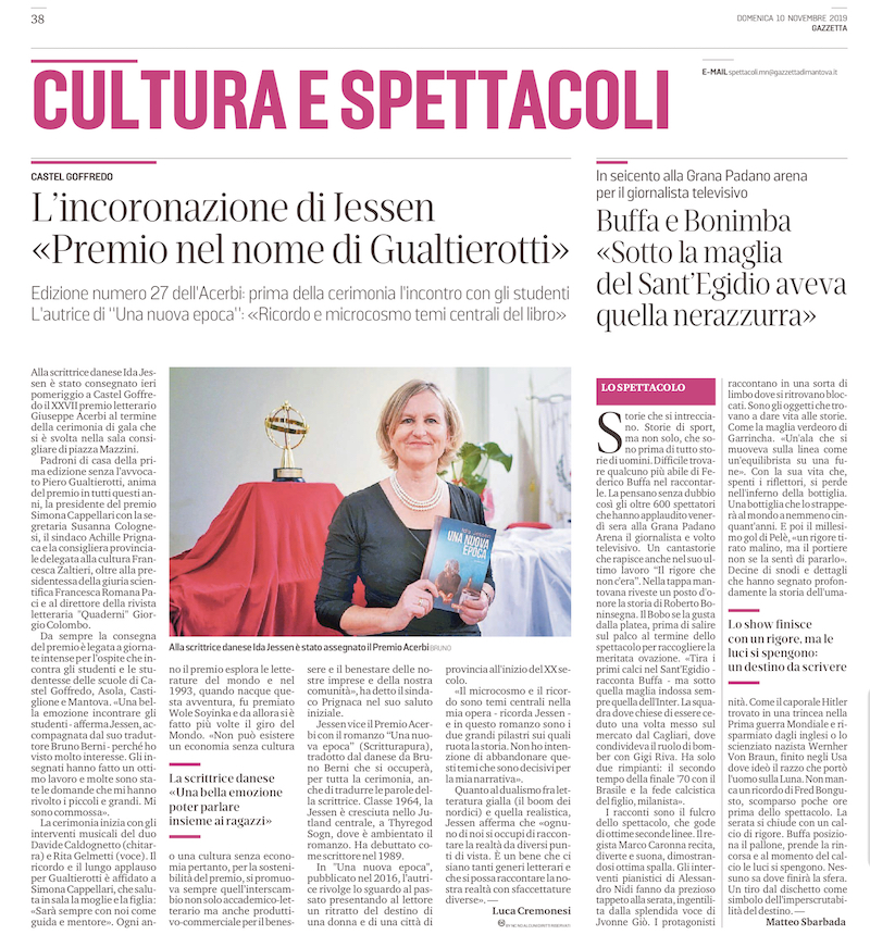 Gazzetta di Mantova incoronazione di Jessen Premio nel nome di Gualtierotti 10 Novembre 2019 article bigmini